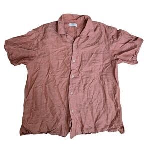 Uniqlo Linen Cotton Blend Orange Button Down Shirt